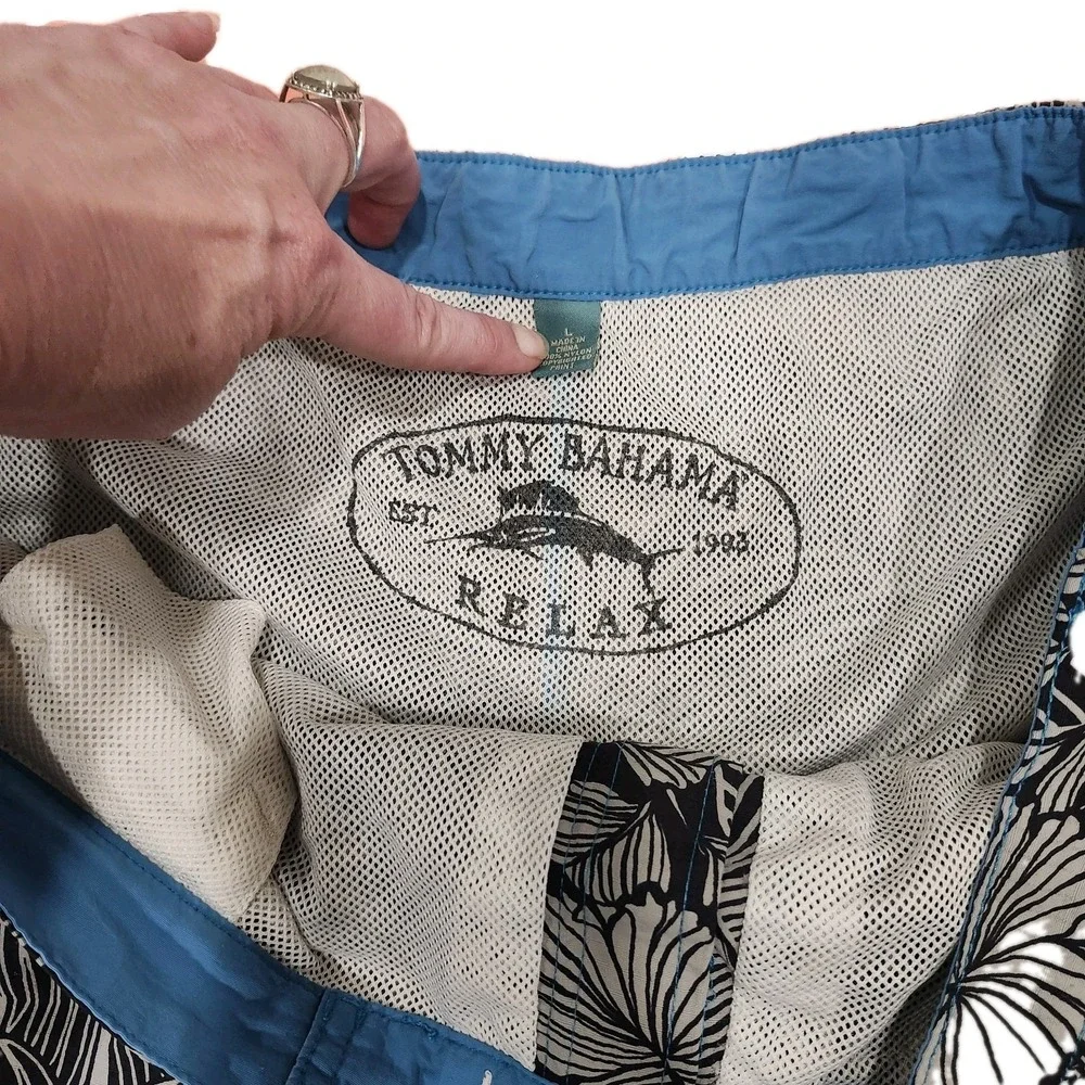 Men's TOMMY BAHAMA RELAX Black‎ & Gray Swim Shorts Trunks Bathing Suit Size L